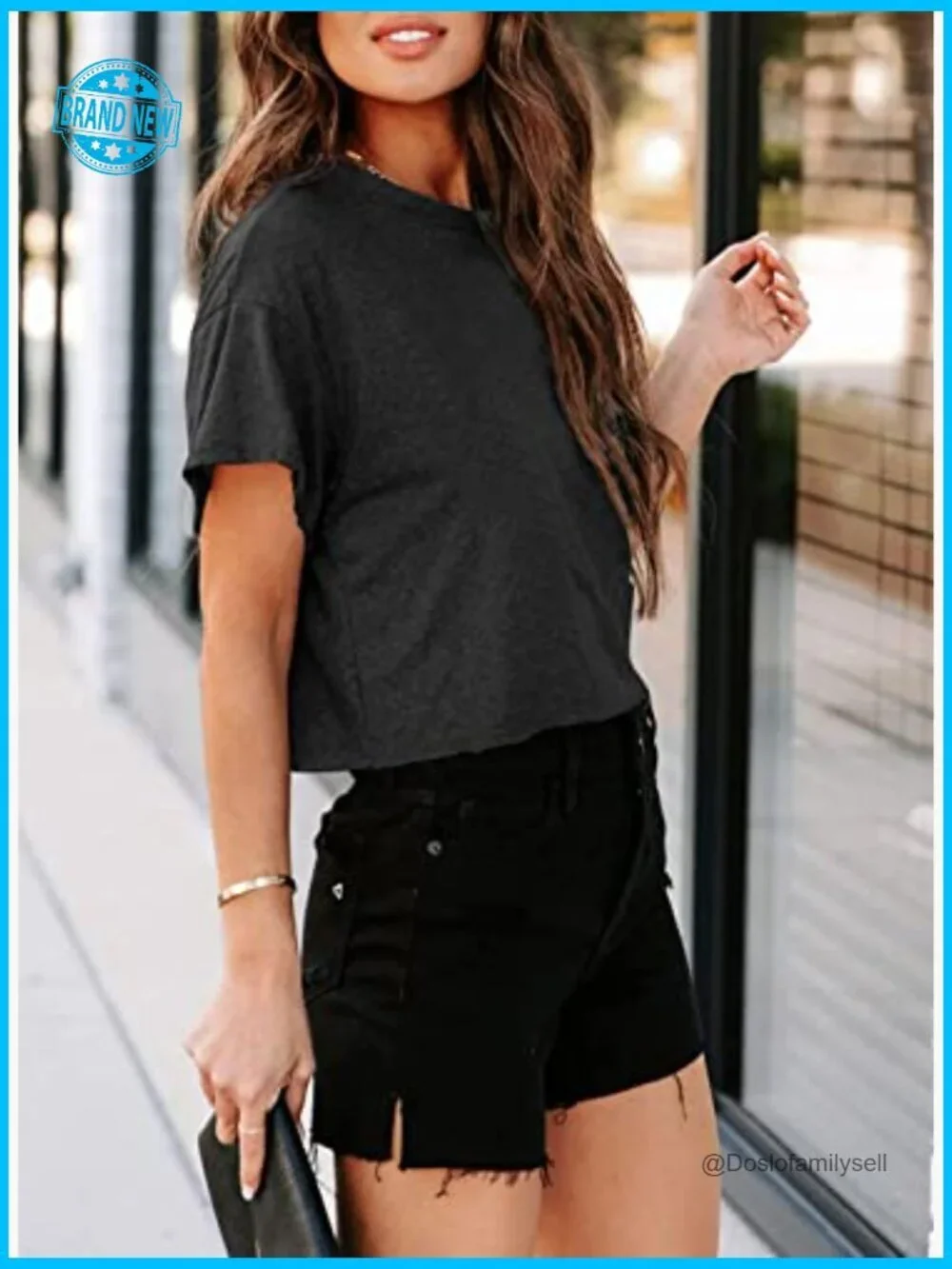 Cropped T-Shirt Short Sleeve Crew Neck Loose Fit Drop Shoulder Summer Casual Tee